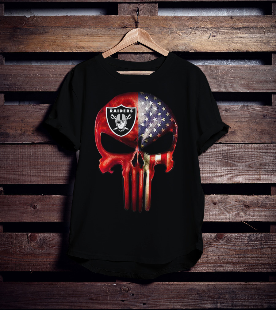 RAIDERS American Flag Skull For True OAKLAND Fan Only T-Shirt