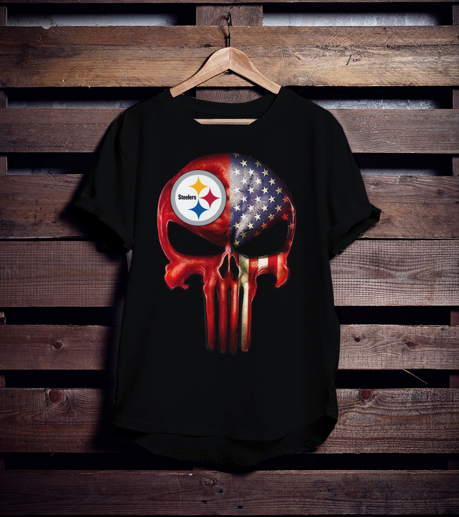 Steelers American Flag Skull For True Pittsburgh Fan Only T-Shirt