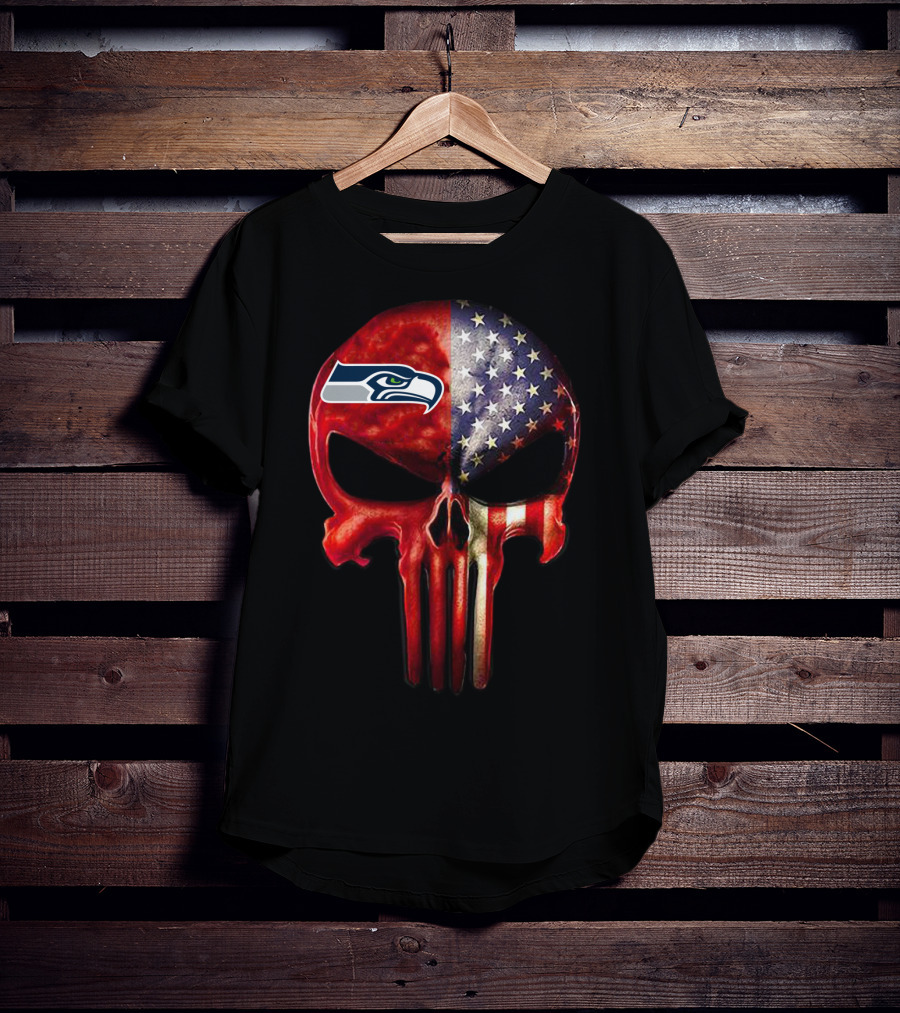 Seattle Seahawks American Flag Punisher Skull For True SEATTLE Fan Only T-Shirt