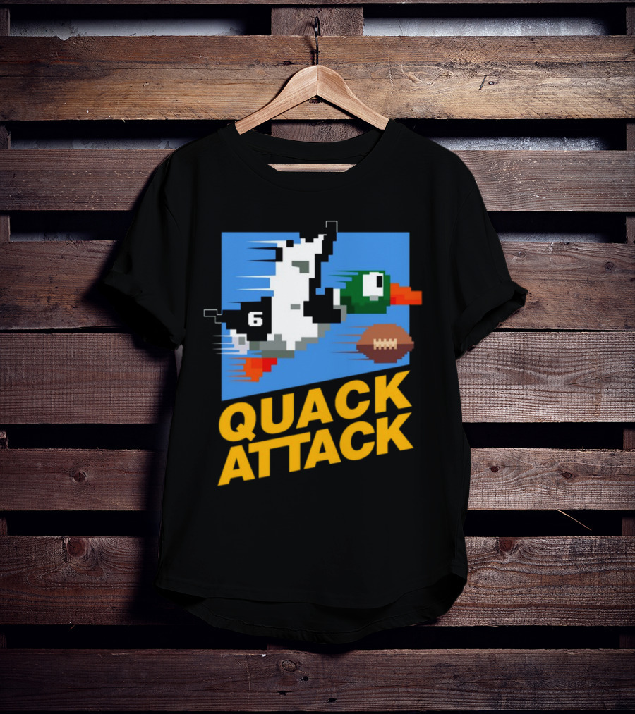 Quack Attack Pixel Duck Football Retro Gaming T-Shirt