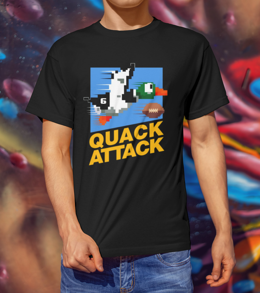 Quack Attack Pixel Duck Football Retro Gaming T-Shirt