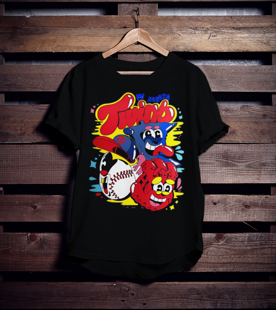 Minnesota Twins Cartoon Characters Baseball Art Evan Weselmann T-Shirt