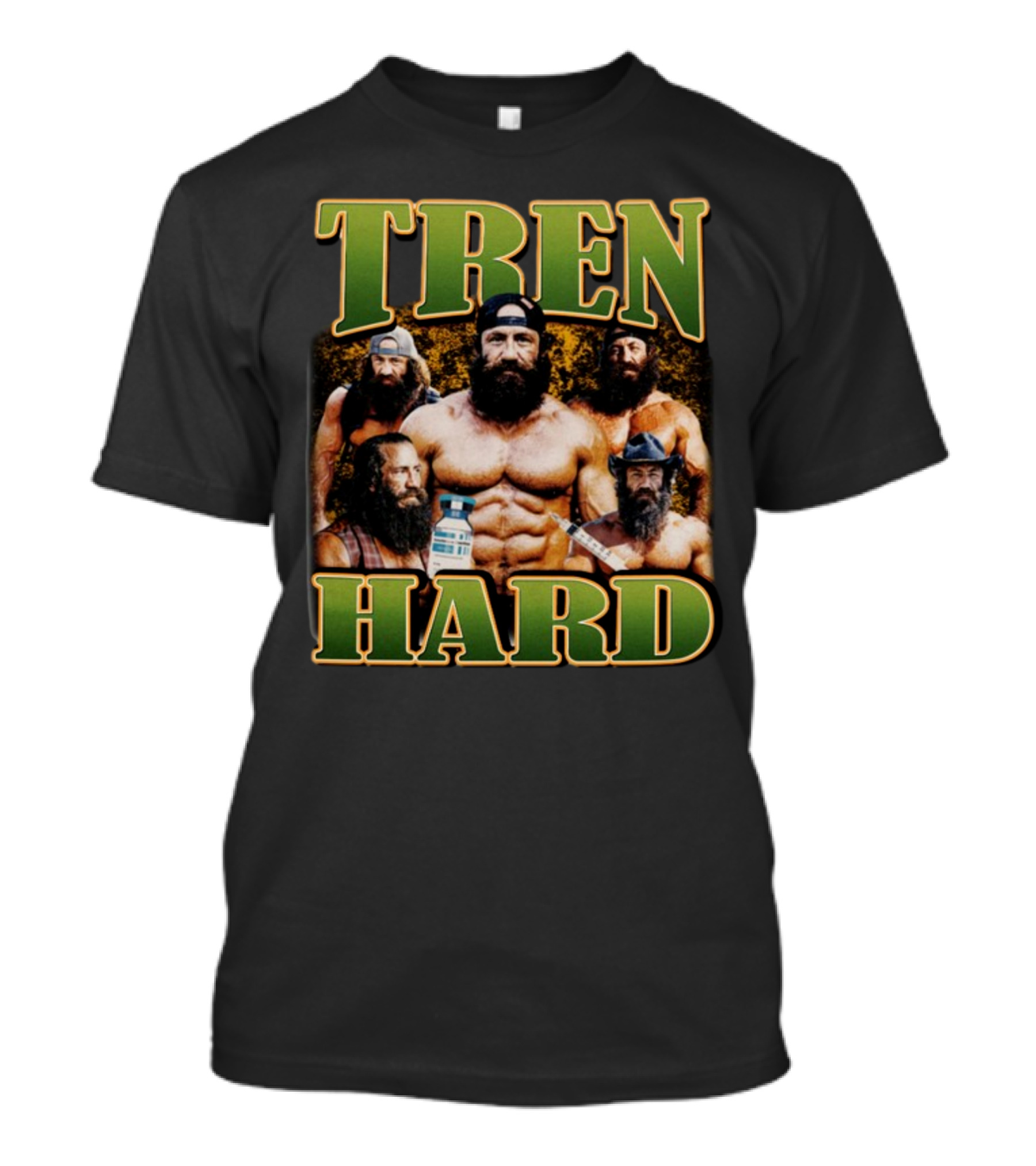 TREN HARD Bodybuilding Bearded Muscular Men With Medicine Bottle T-Shirt