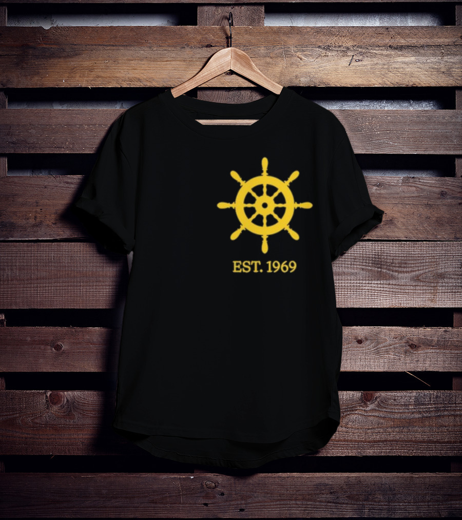 Benitez Sailing Est. 1969 Yellow Ship Wheel Emblem T-Shirt