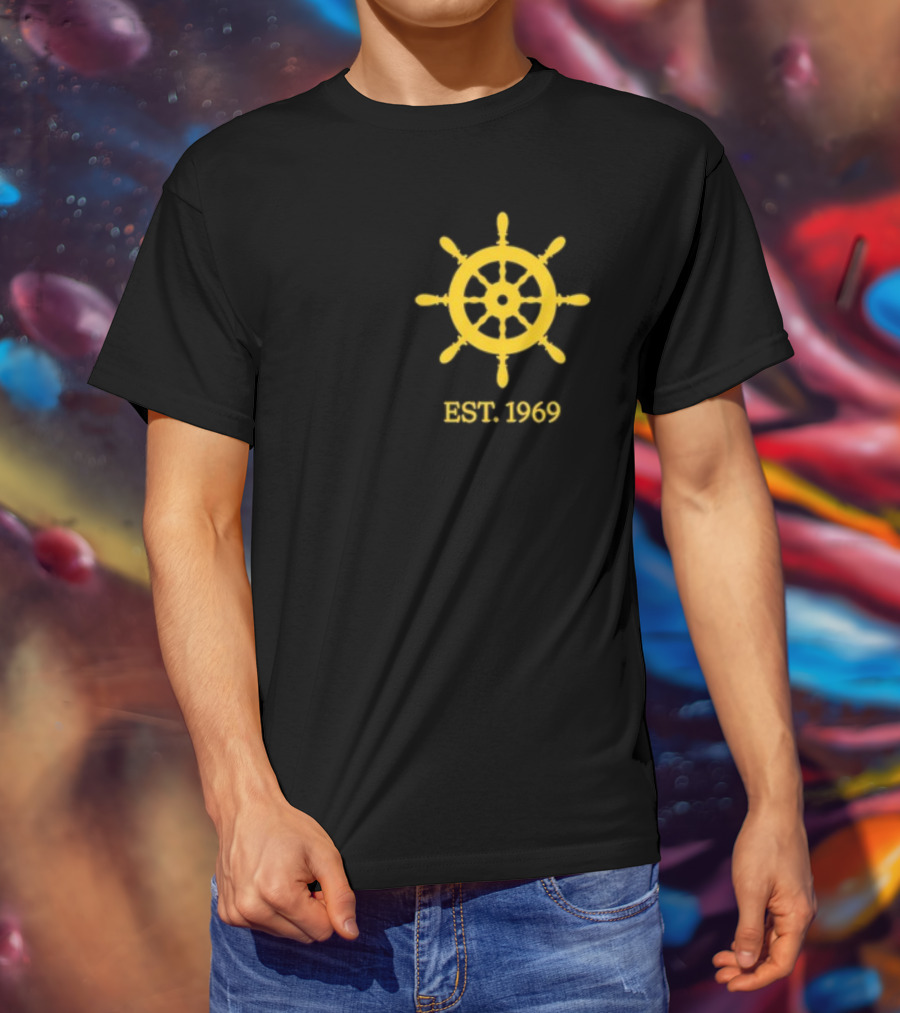 Benitez Sailing Est. 1969 Yellow Ship Wheel Emblem T-Shirt