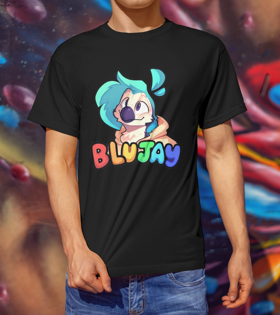 BLUJAY Blue-Haired Cartoon Character T-Shirt