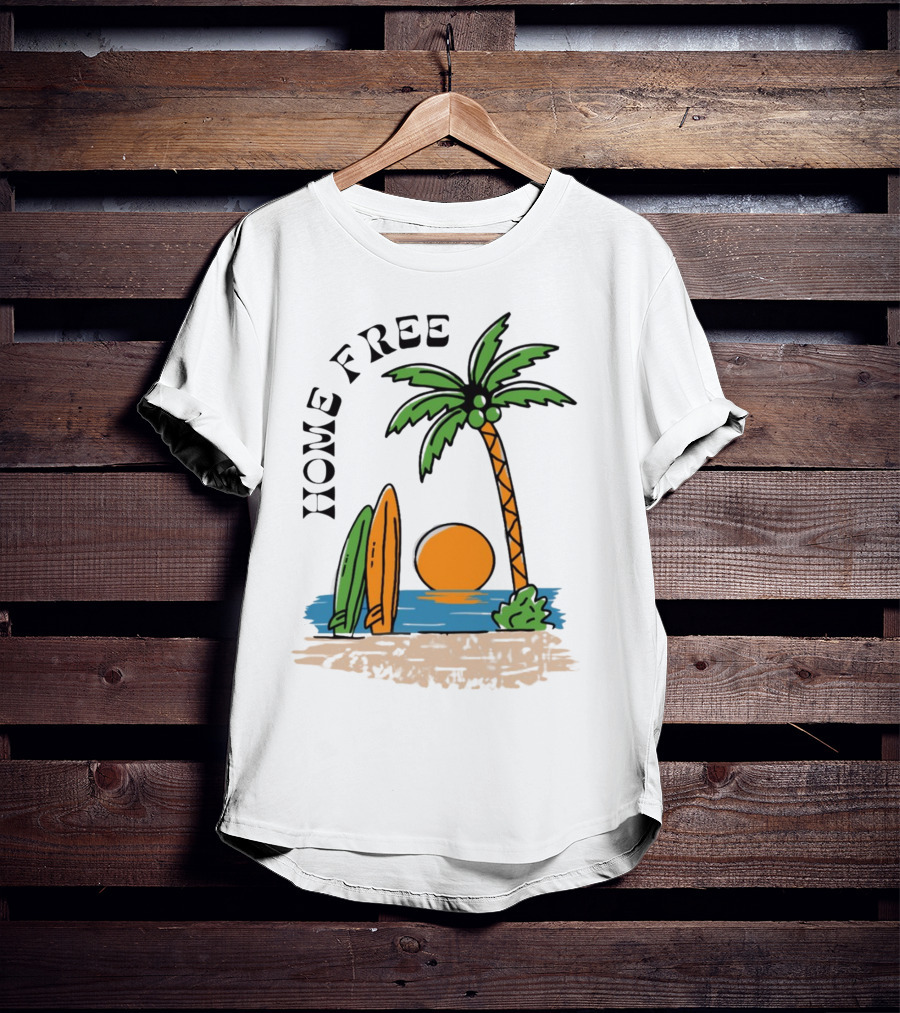 Home Free Surf And Sun Beach Palm Surfboards Sunset T-Shirt