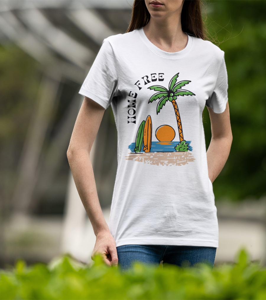 Home Free Surf And Sun Beach Palm Surfboards Sunset T-Shirt