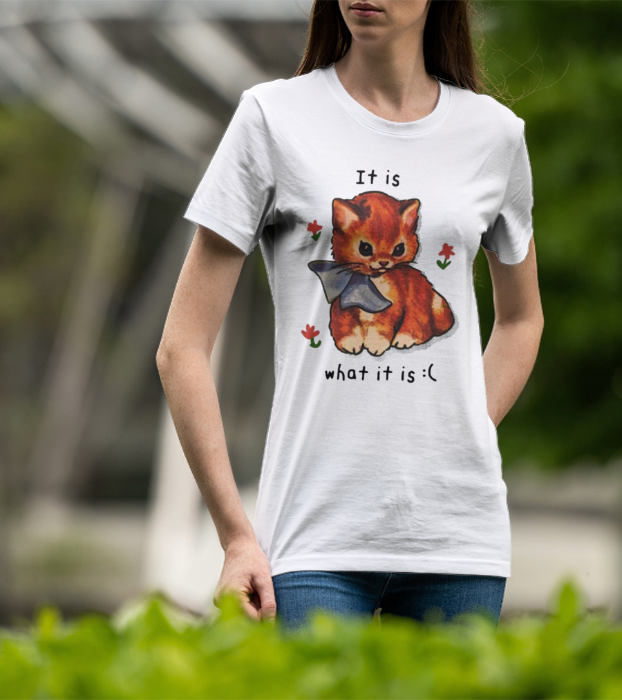 It Is What It Is Sad Cat With Flowers T-Shirt