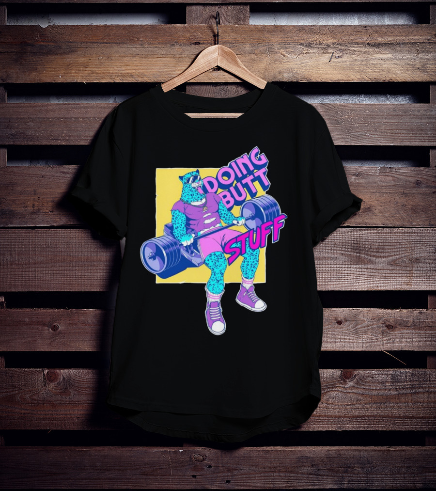 Doing Butt Stuff Leopard Lifting Weights T-Shirt