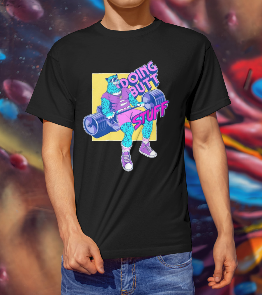 Doing Butt Stuff Leopard Lifting Weights T-Shirt