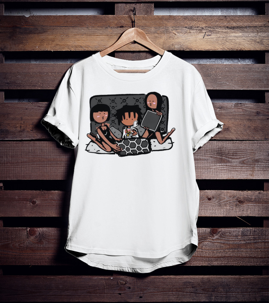 Kodone Playboi Carti Self Titled Cartoon Character With Two Figures In Black Outlines And Geometric T-Shirt