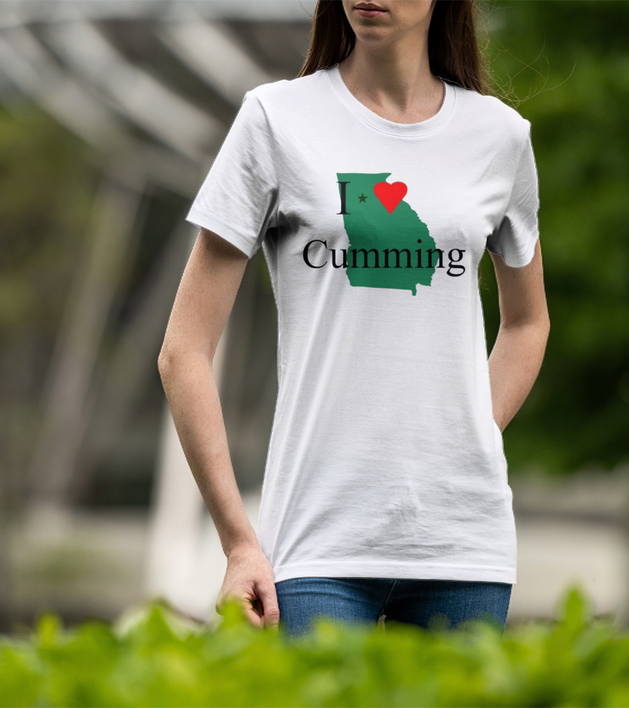 I Love Cumming Georgia Map With Heart And Star T-Shirt