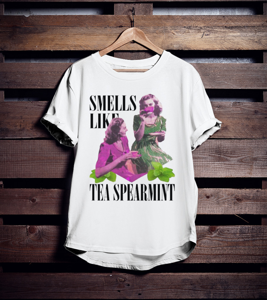 Smells Like Tea Spearmint Retro Women Green Pink Cups T-Shirt