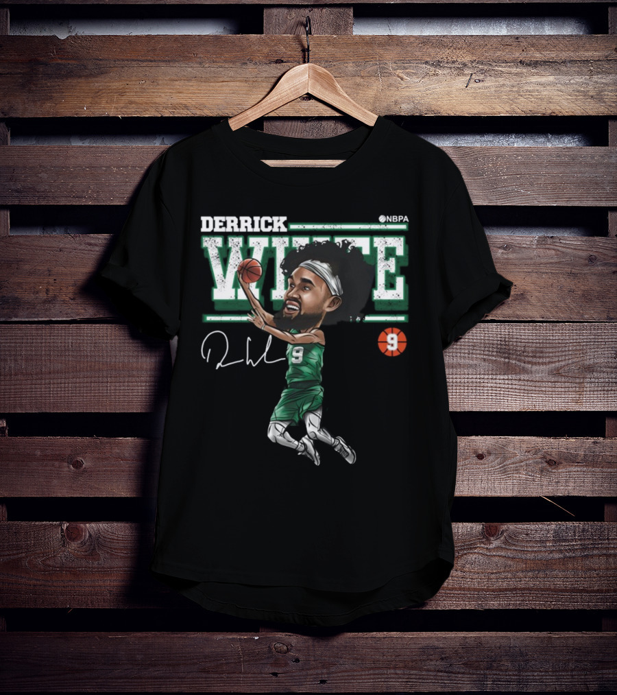 Derrick White NBPA Boston Basketball Cartoon Number 9 T-Shirt