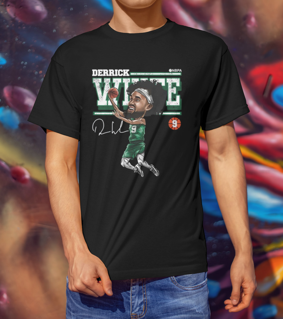 Derrick White NBPA Boston Basketball Cartoon Number 9 T-Shirt