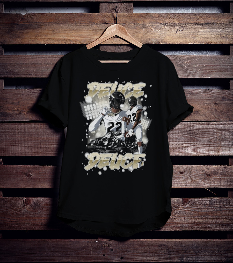 Deuce Deuce 22 Football Player Graphic With Numbered Jersey And Helmet T-Shirt