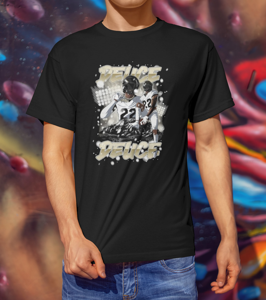 Deuce Deuce 22 Football Player Graphic With Numbered Jersey And Helmet T-Shirt