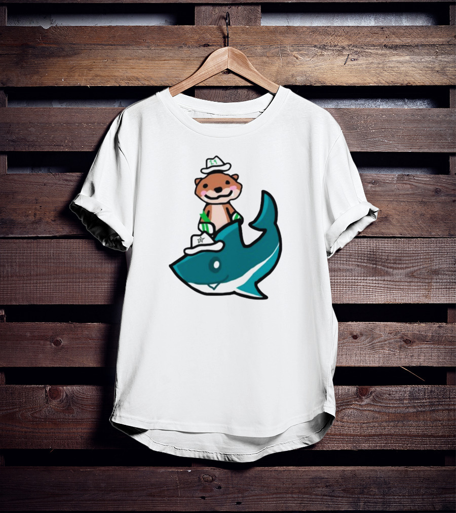 Jake Otter Shark Captain Otter Riding Shark T-Shirt