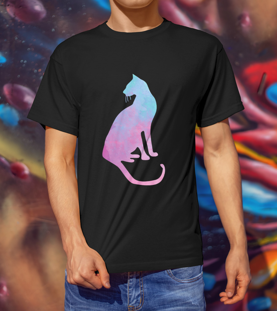 Watercolor Cat Silhouette Pastel Colors T-Shirt