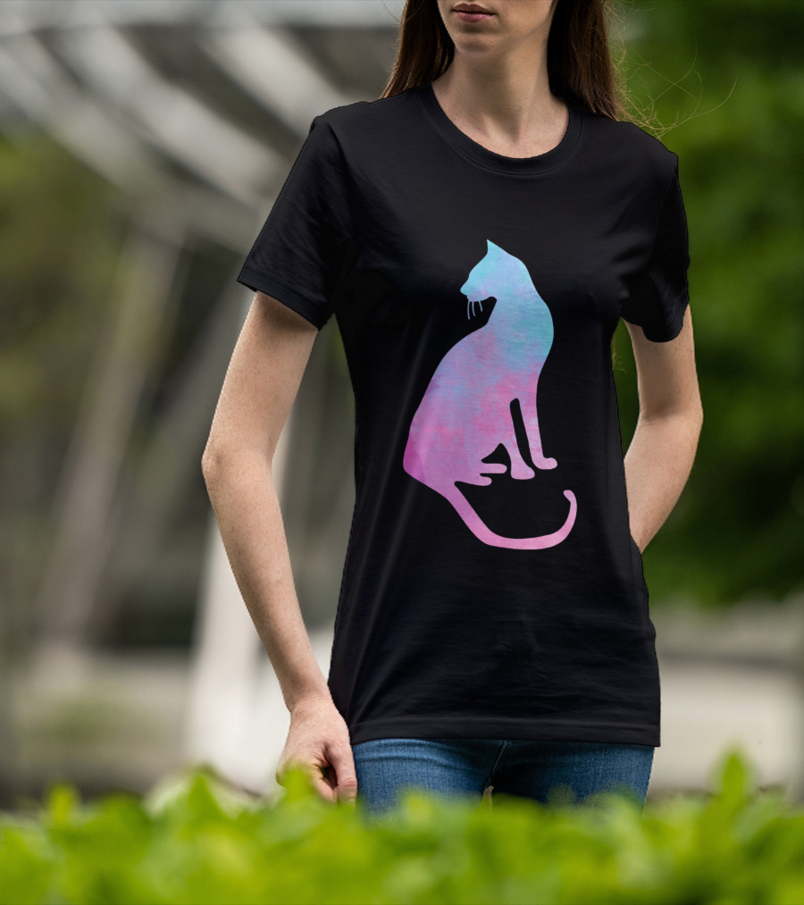 Watercolor Cat Silhouette Pastel Colors T-Shirt