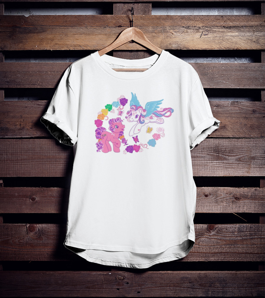 My Little Pony Rainbow Pegasus And Unicorn With Colorful Hearts And Stars T-Shirt