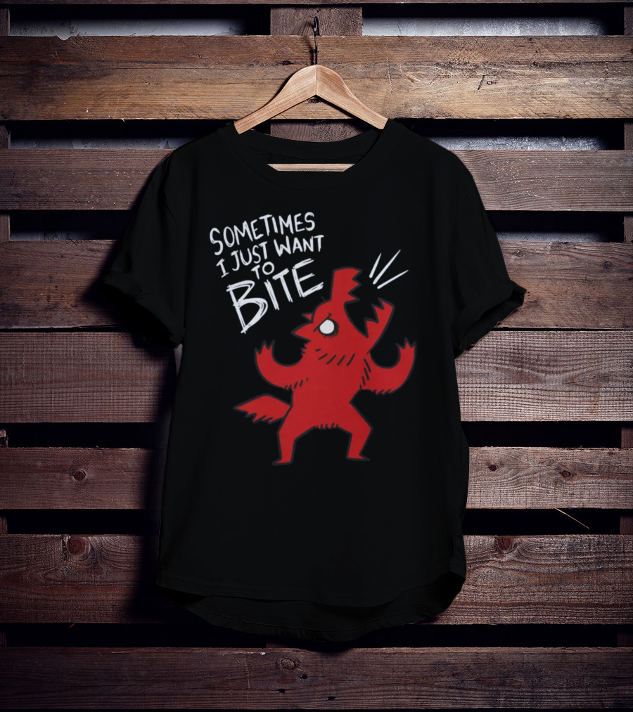 Sometimes I Just Want To Bite Cartoon Red Wolf Character T-Shirt