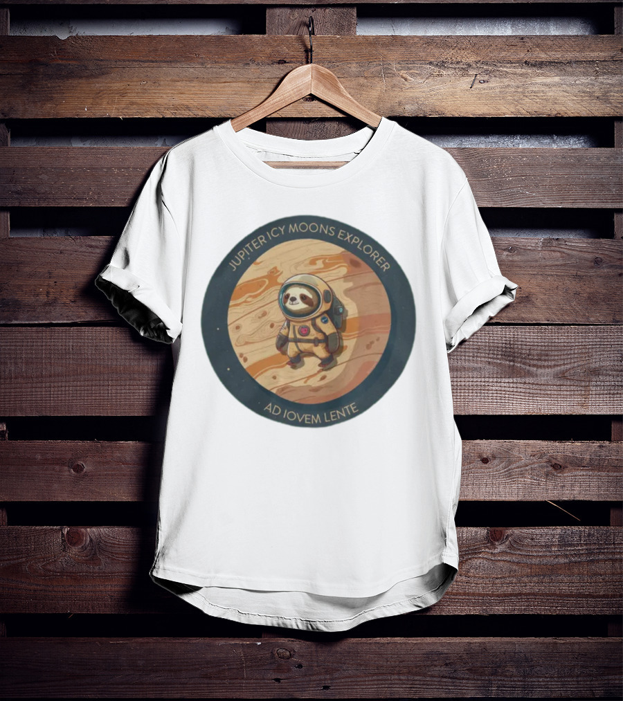Jupiter Icy Moons Explorer Ad Iovem Lente Space Sloth In Astronaut Suit T-Shirt