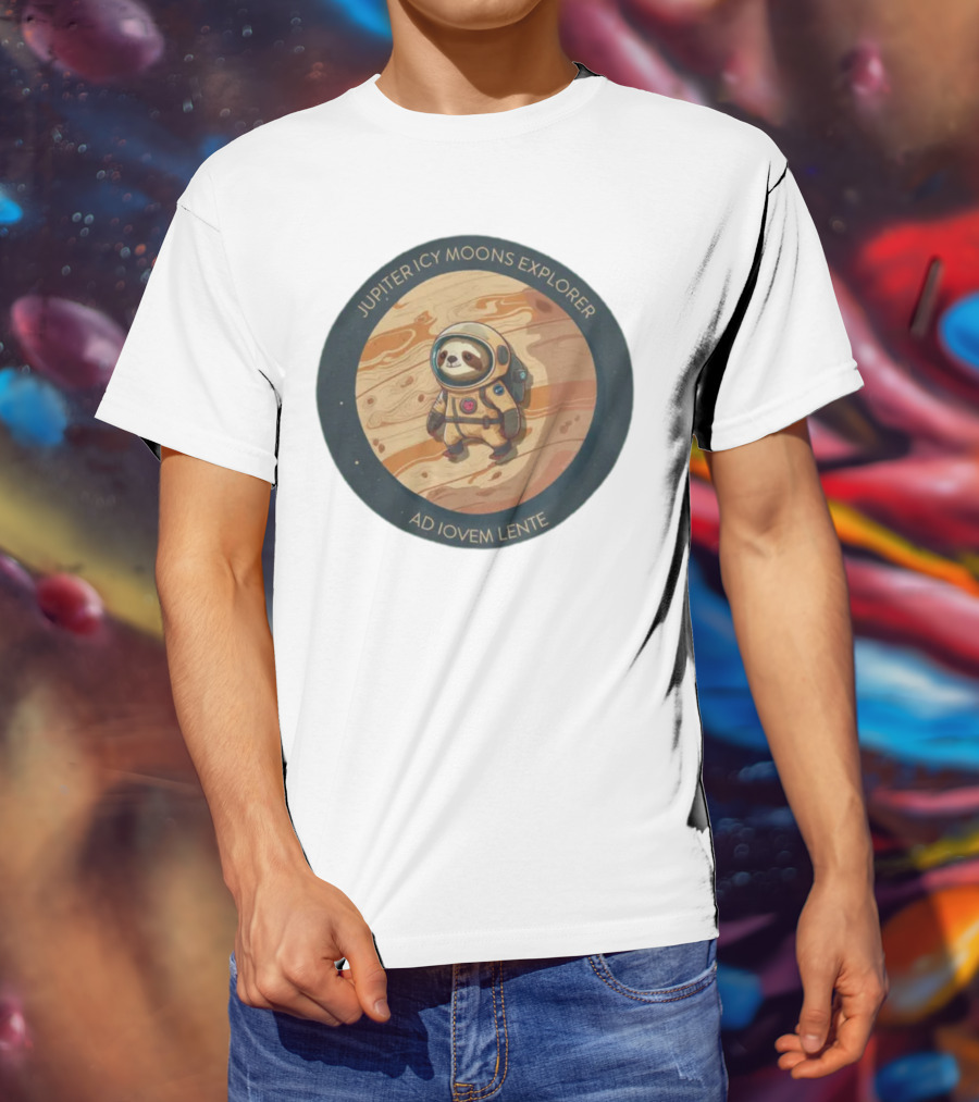 Jupiter Icy Moons Explorer Ad Iovem Lente Space Sloth In Astronaut Suit T-Shirt