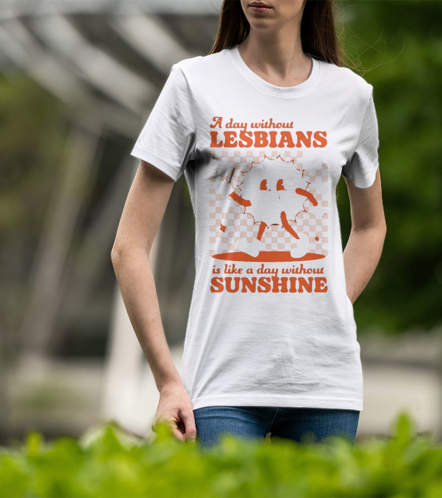 A Day Without Lesbians Is Like A Day Without Sunshine Checkered Sun Character T-Shirt