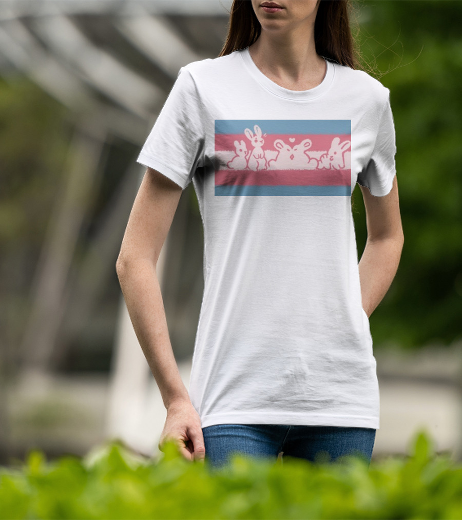 Starsleeps Trans Pride Rabbits On Transgender Flag Background T-Shirt