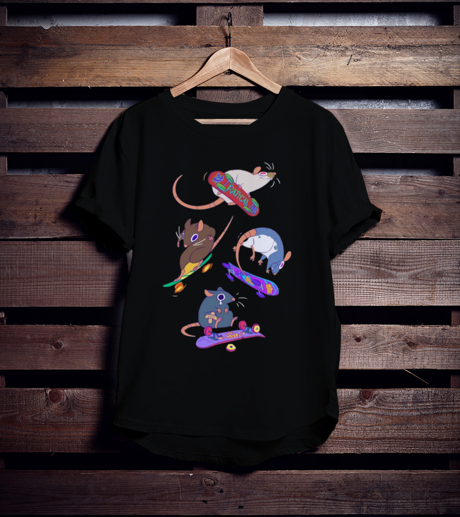 Kay Ratical Skateboarding Rats Colorful Boards T-Shirt