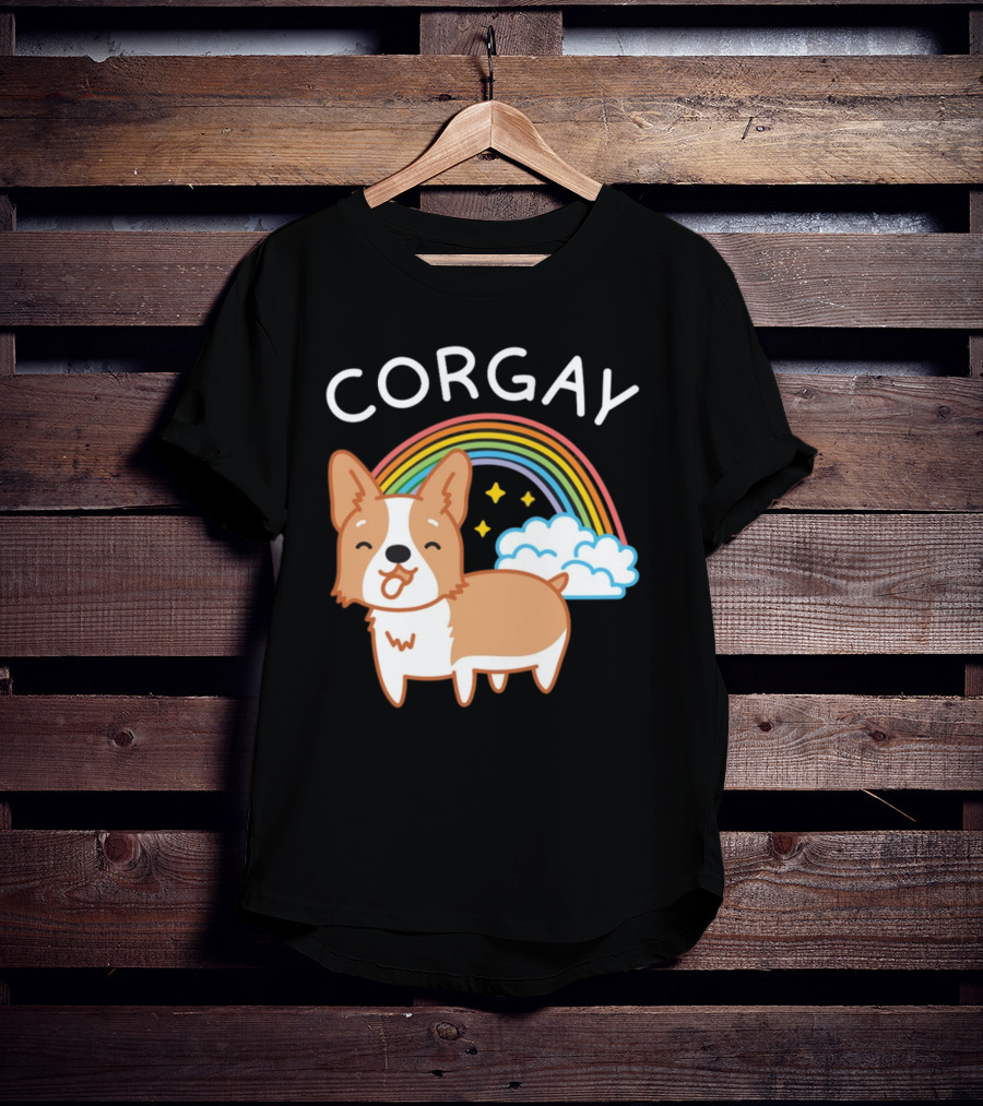 Corgay Rainbow Clouds And Stars With Corgi T-Shirt