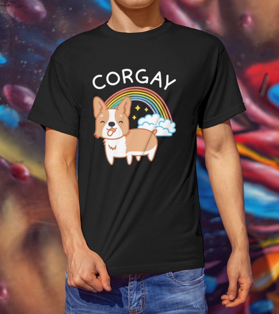 Corgay Rainbow Clouds And Stars With Corgi T-Shirt