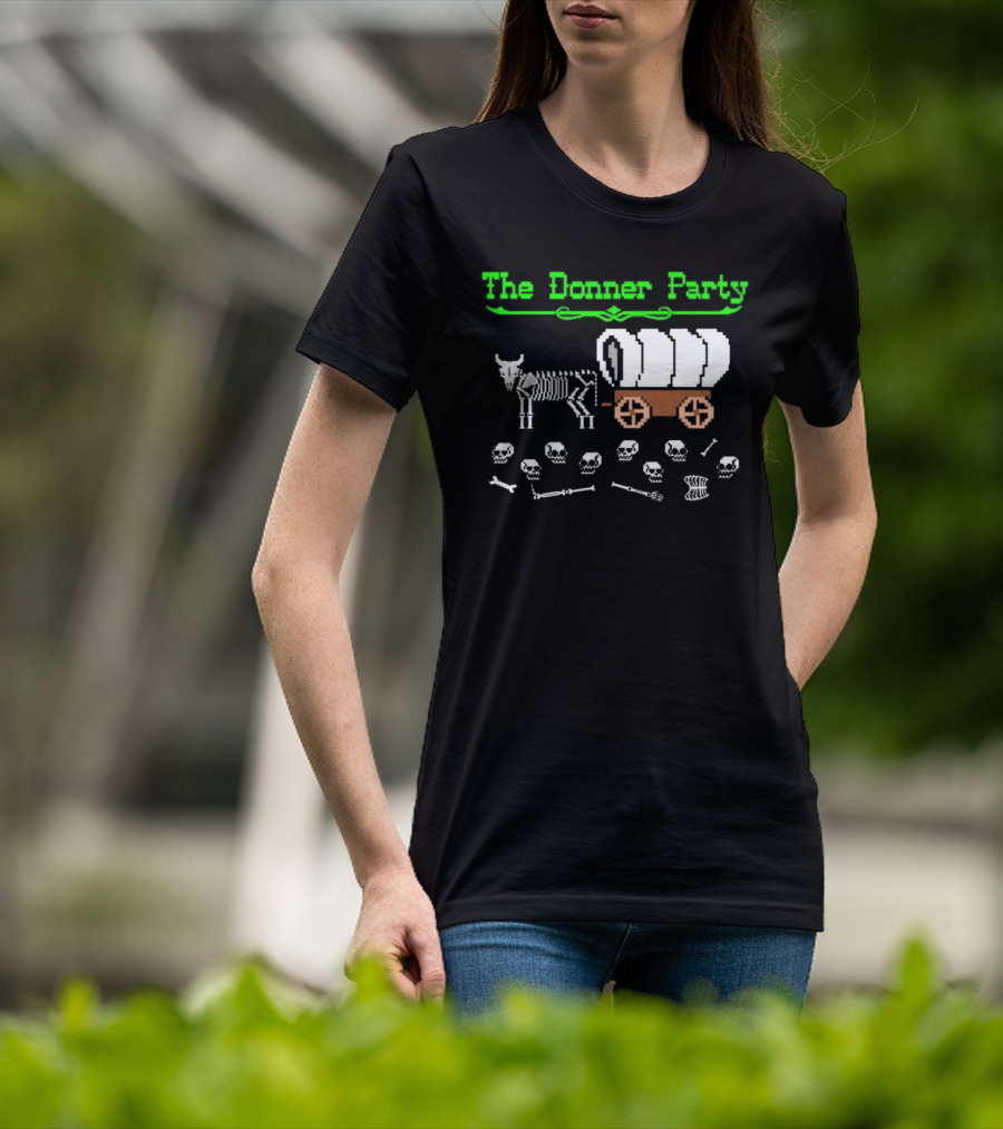 The Donner Party Pixel Art Wagon Skeletons Retro T-Shirt