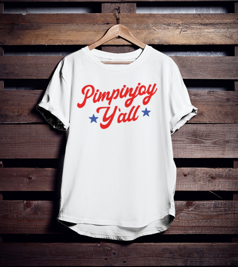 Pimpinjoy Y'All Red Script With Blue Stars T-Shirt