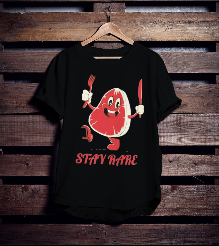 Stay Rare Cartoon Steak With Fork And Knife T-Shirt