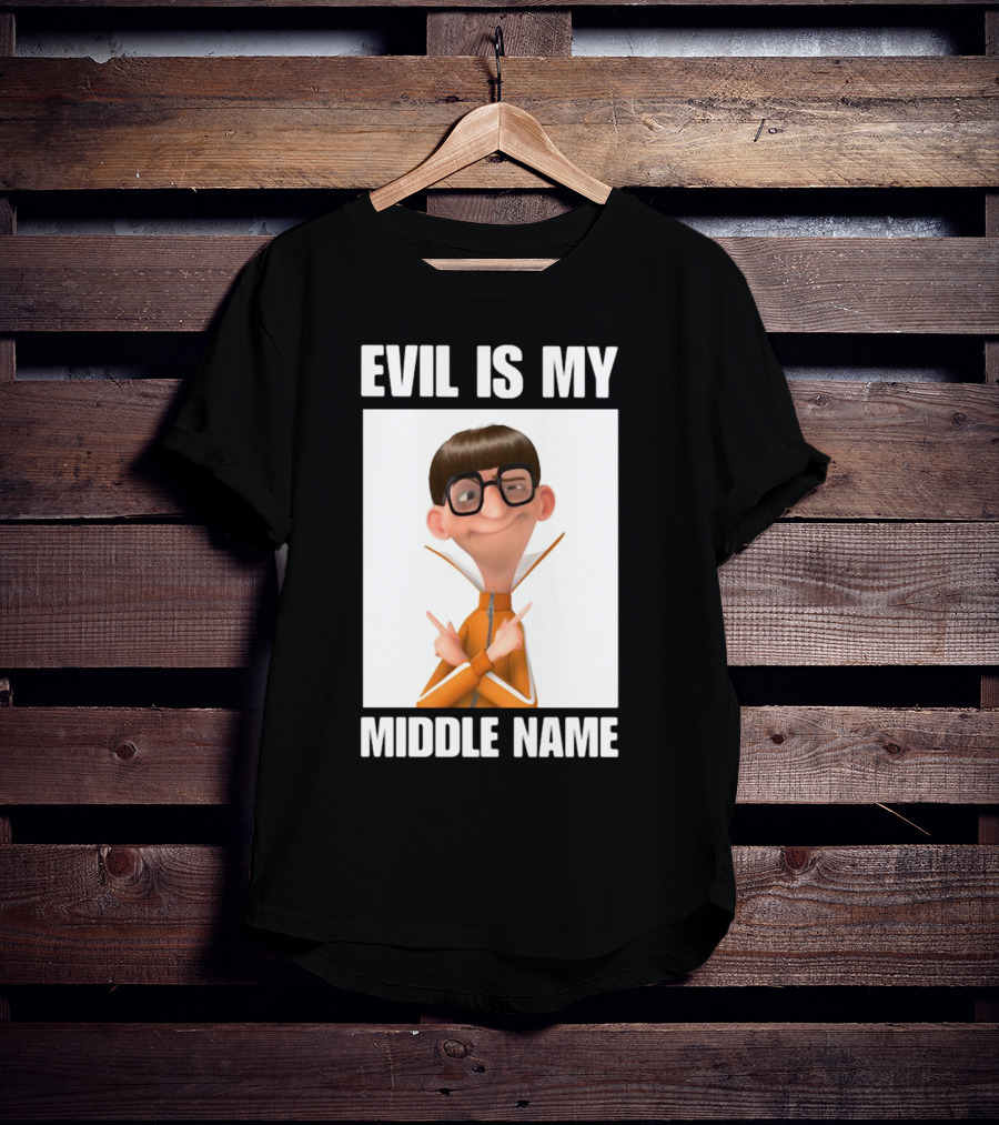 Evil Is My Middle Name Animated Character With Orange Outfit And Glasses T-Shirt