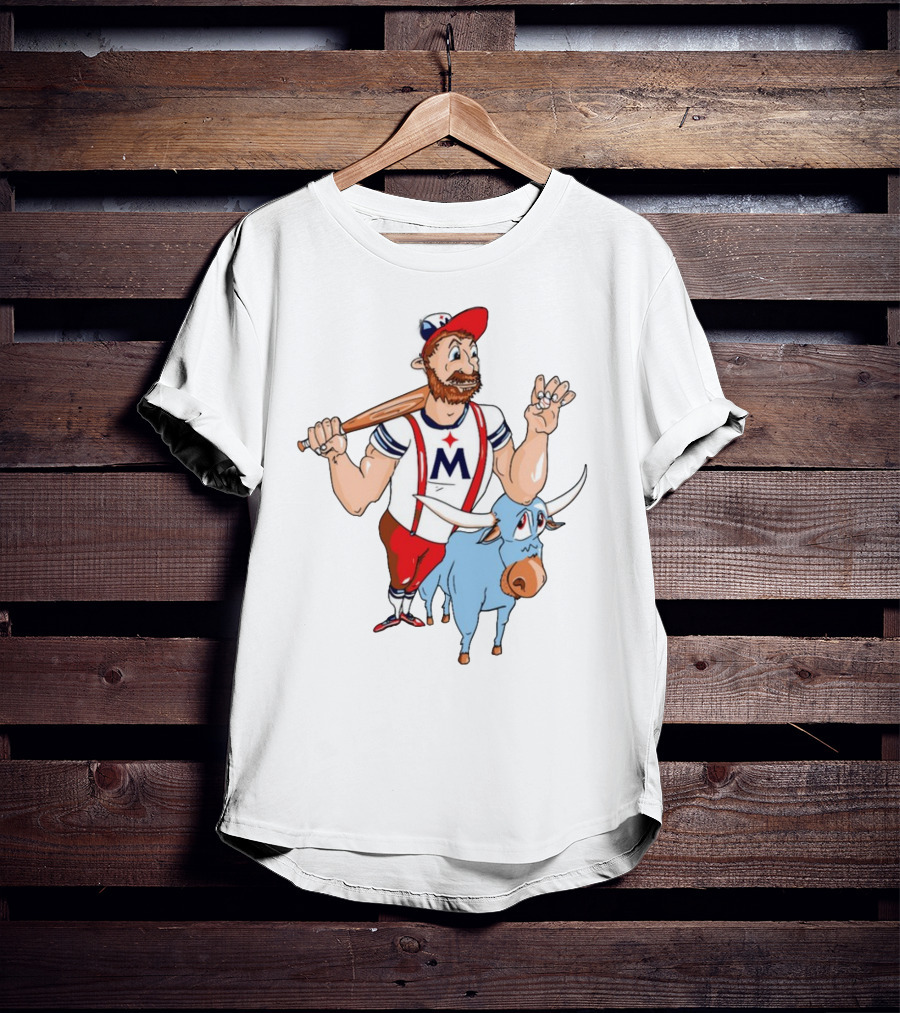 Barret Lee Paul Bunyan Cartoon Baseball Mascot With Blue Ox Babe And M T-Shirt