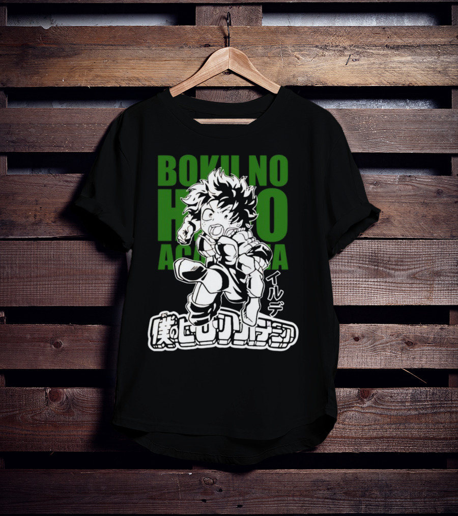 Boku No Hero Academia Manga Style Character Japanese Text T-Shirt