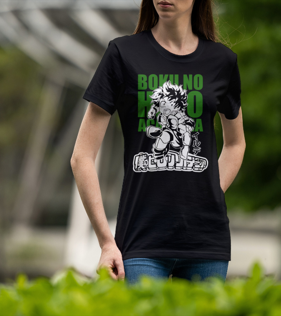 Boku No Hero Academia Manga Style Character Japanese Text T-Shirt