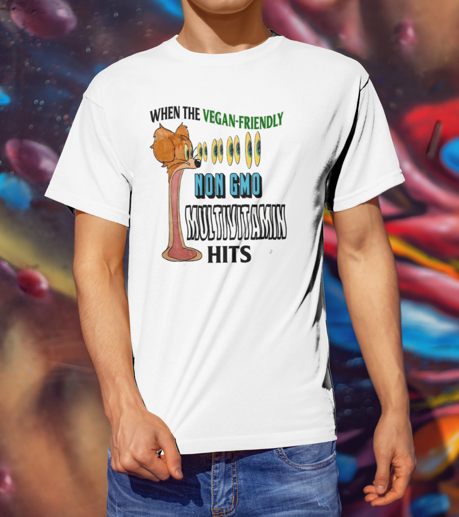When The Vegan-Friendly Non GMO Multivitamin Hits Eyes Emoji Dog Reaction T-Shirt