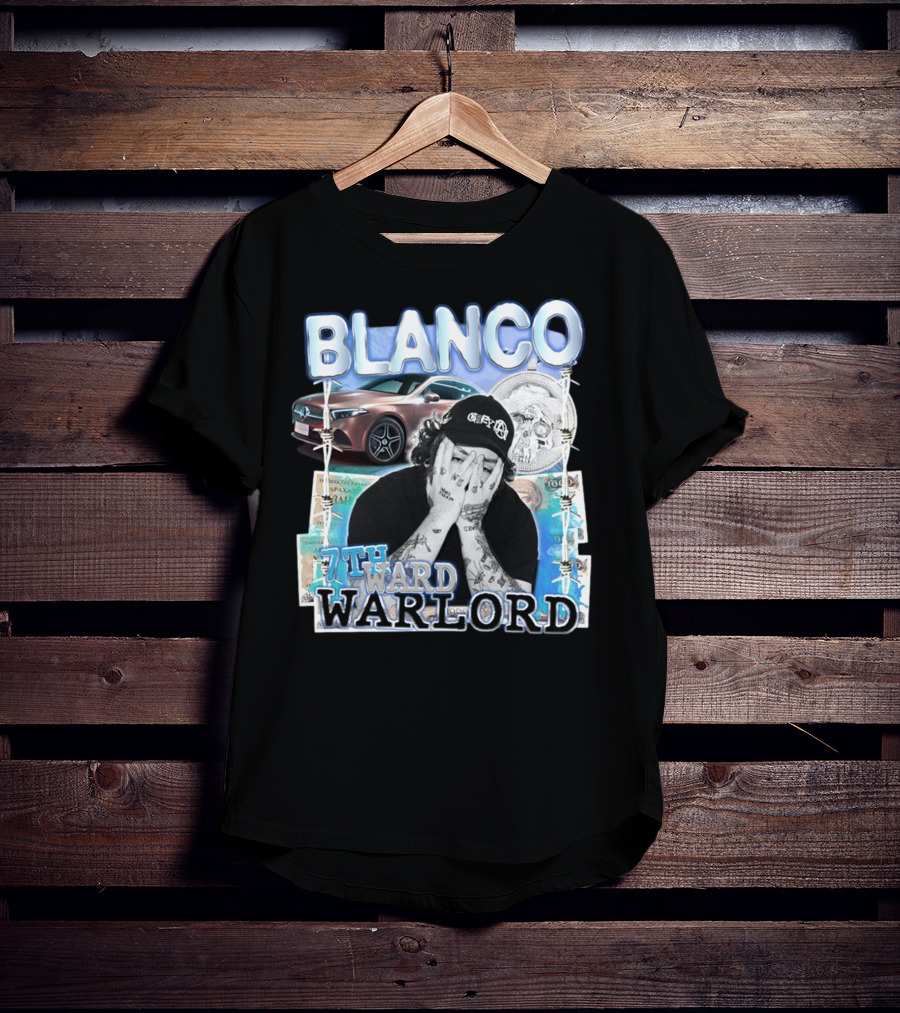 Blanco 7Thward Warlord Money Car Skull Tattoo Barbed Wire Aesthetic T-Shirt