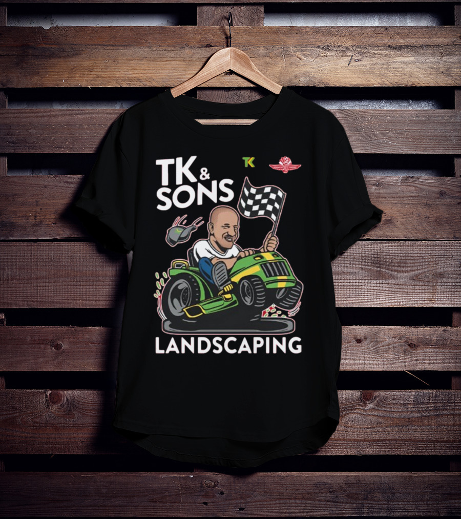 TK And Sons Landscaping Racing Lawn Mower Checkered Flag Victory T-Shirt