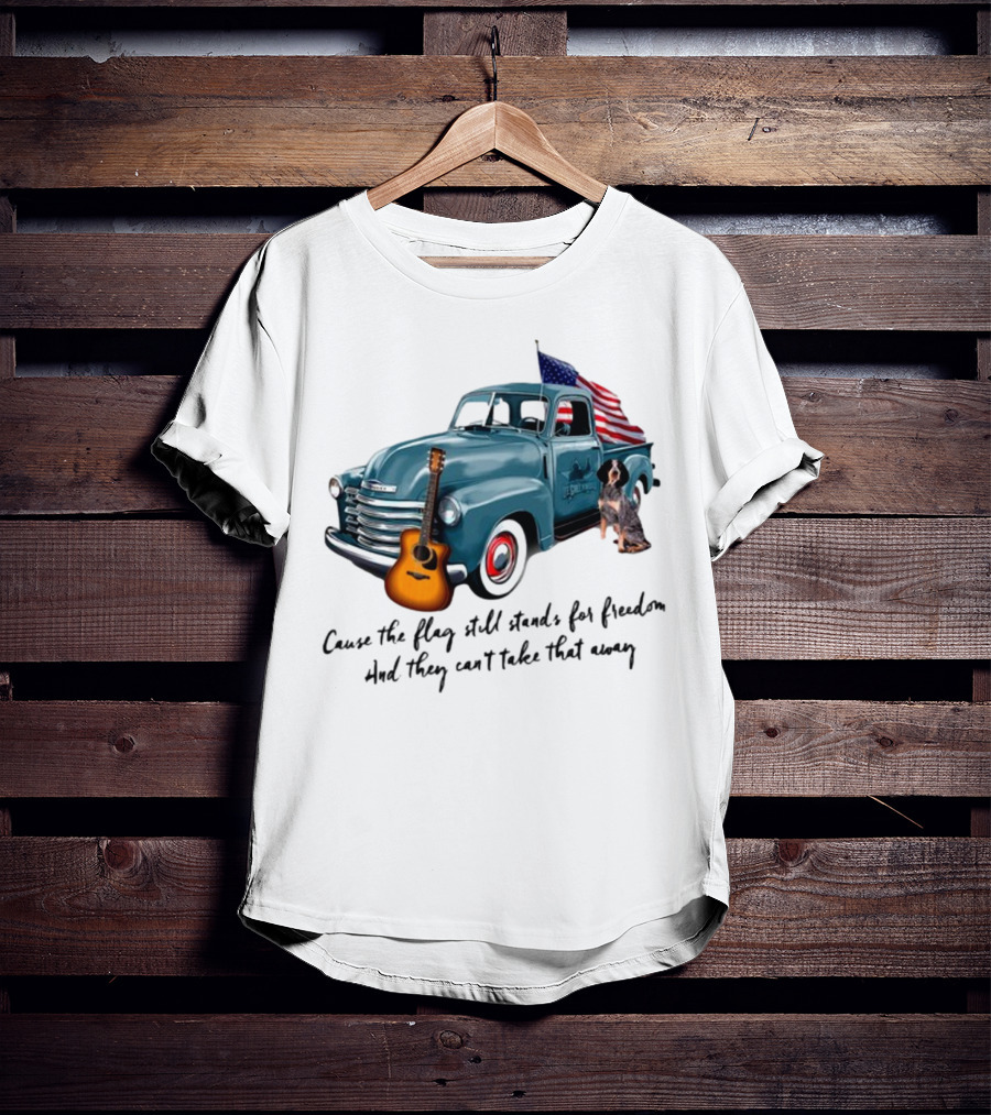 Cause The Flag Still Stands For Freedom And They Can't Take That Away Vintage Truck Guitar Dog Patriotism T-Shirt