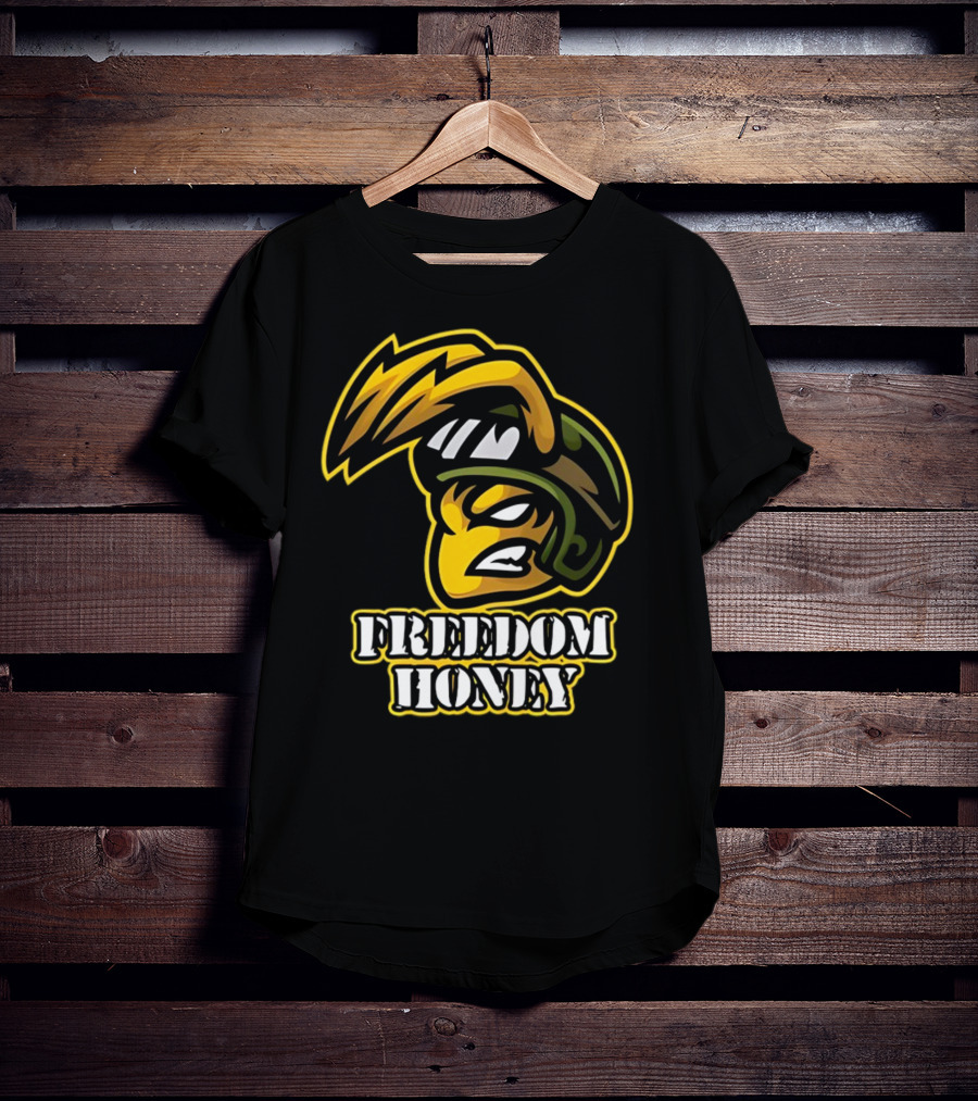 Freedom Honey Angry Yellow Cartoon Soldier Helmet T-Shirt