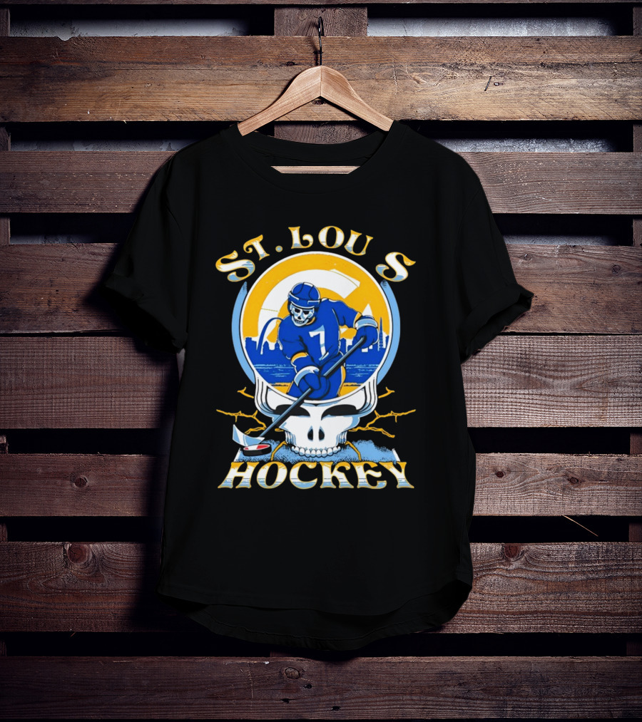 St Louis Hockey Grateful Dead Inspired Skeleton Playing Hockey T-Shirt