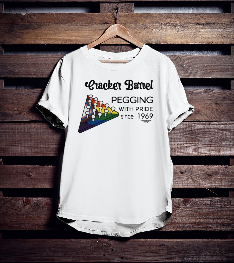 Cracker Barrel Pegging With Pride Since 1969 Rainbow Triangle Peg Board T-Shirt