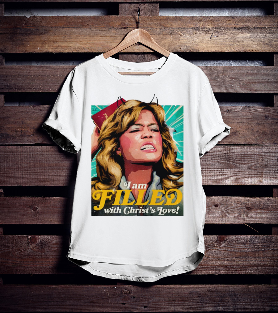 I Am Filled With Christ's Love Vintage Comic Style Woman Holding Bible T-Shirt