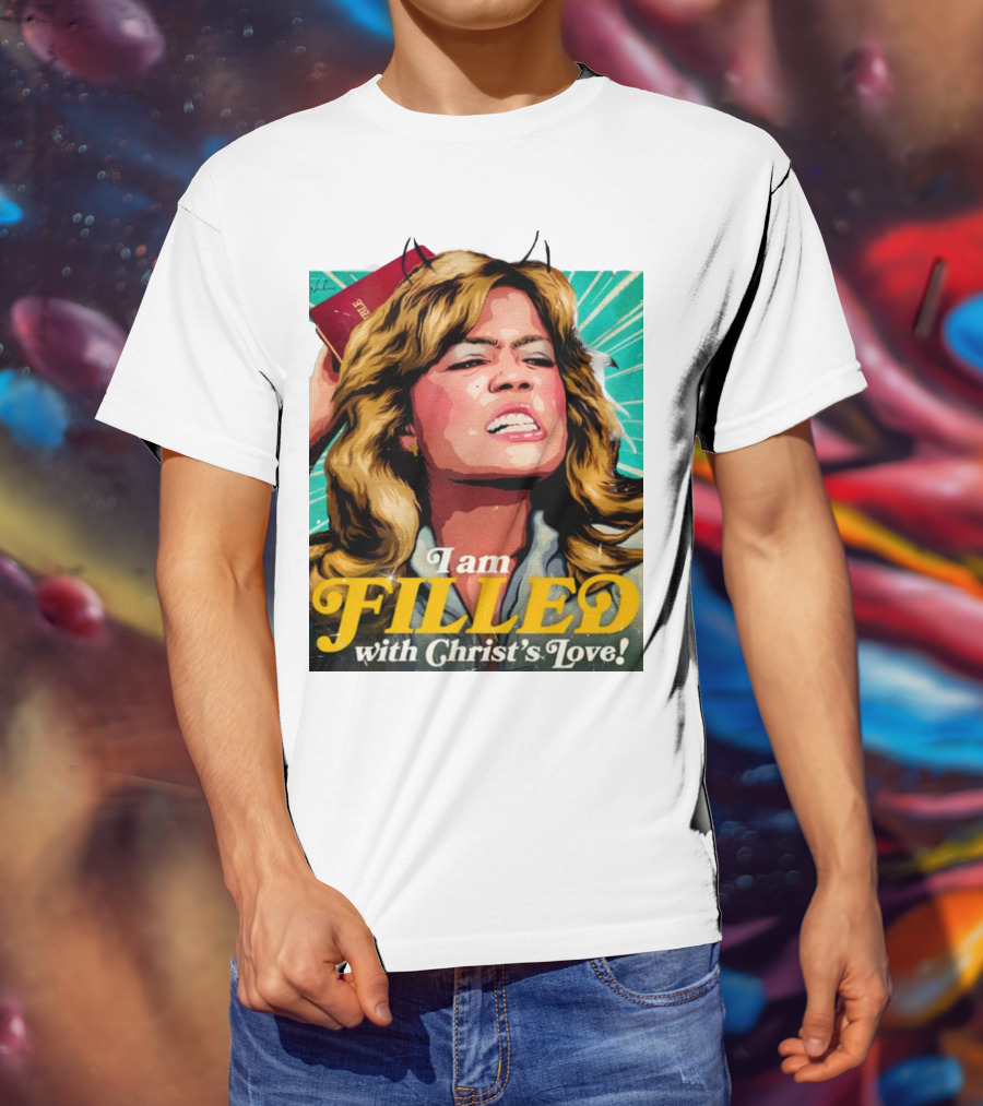 I Am Filled With Christ's Love Vintage Comic Style Woman Holding Bible T-Shirt